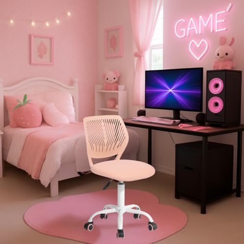 FurnitureR Ergonomic Computer Gaming Chair Home Entertainment Video and Computer Game,E-Sports Leisure Time Play for Teen Boy Girl,Height Adjustable Chair with Lumbar Support,360 Swivel Caster,Rose