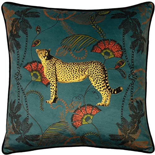 Paoletti Tropica Cheetah Velvet Piped Feather Rich Filled Cushion