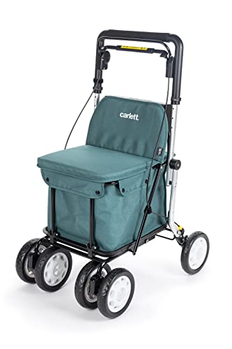Carlett - Comfort Assist Lett900P - Foldable Shopping Trolley - With 4 Wheels - Class I Medical Approved - Removable Bag 38L/15kg - Storage Tray - Green