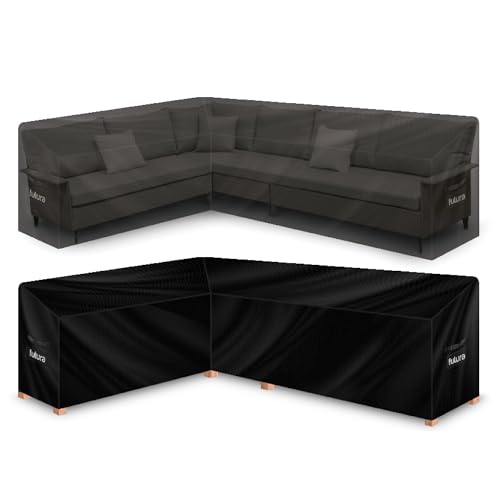 Futura Premium L Shaped Garden Furniture Covers Waterproof 222x286x80cm, Heavy Duty 600D Oxford Fabric Outdoor Rattan Corner Sofa Cover, PVC Lined, Air Vents and UV Safe
