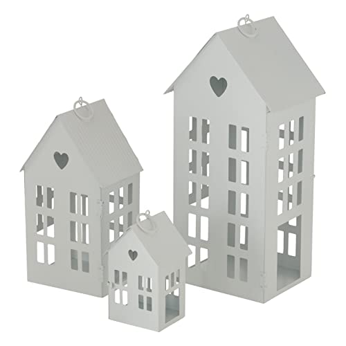 Boltze Alamo 2012950 Lantern Set (3-Piece Lanterns, Stylish Design, Light House, White, without Candles, Decoration for Home, Indoor, Candle Holder)