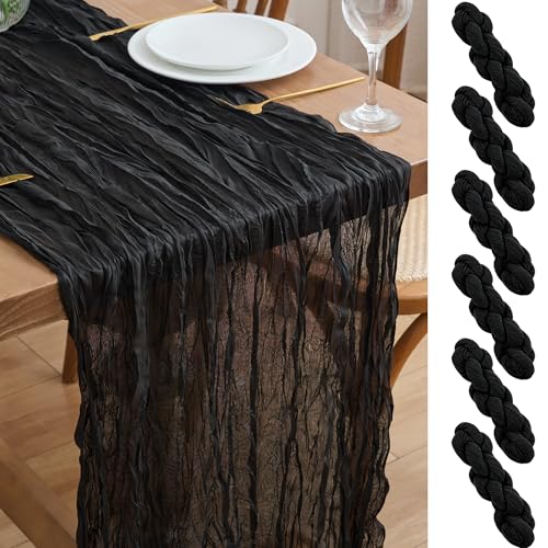 Asee'm 6 Gauze Table Runners 3M Black Boho Rustic Wedding Hen Party Thanksgiving Christmas