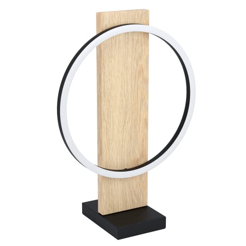 Eglo LED Bedside lamp Boyal, Table Light Made of Natural Wood, Black Metal and White Plastic, Living Room Lighting with Switch, Warm White
