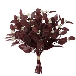"Dallisten 20"" Silk Artificial Eucalyptus Stems, 12 Pcs Fake Eucalyptus Stem with Leaves Berries, Greenery Plants Floral Decorations for Wedding Party Home Flowers Arrangement Boho Decor (Burgundy)"