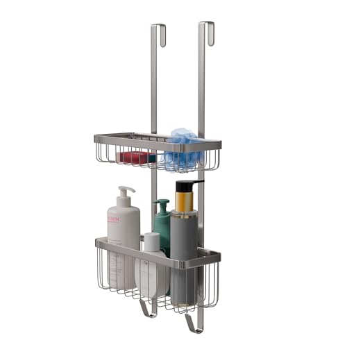 Amig - Hanging Shower Shelf - Bathroom Organizer with 2 Levels for Shower Enclosure - No Drill Basket for Gel, Shampoo and Bath Accessories - Stainless Steel