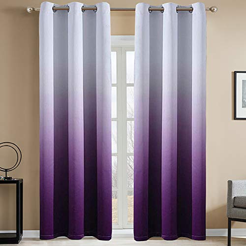Yakamok 96 Inch Ombre Curtains Greyish White to Purple for Bedroom - Light Blocking Thermal Insulated Window Drapes,Room Darkening Grommet Window Curtains for Living Room,2 Panels,42W x 96L