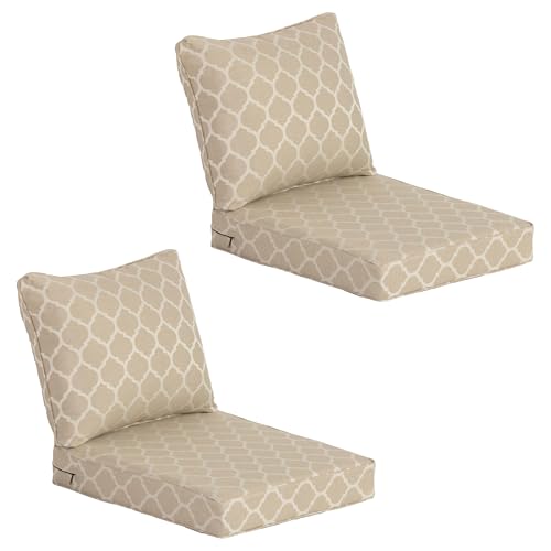 "COZYVIDA Outdoor Deep Seat Cushion Set of 2,24"" x 27.5"" Patio Cushions Resilient Foam Filling, Water-Resistant Stain-Resistant UV-Resistant 1000+ Hrs, Weather Resistant,YKK Zippers,Toffee Trellis"
