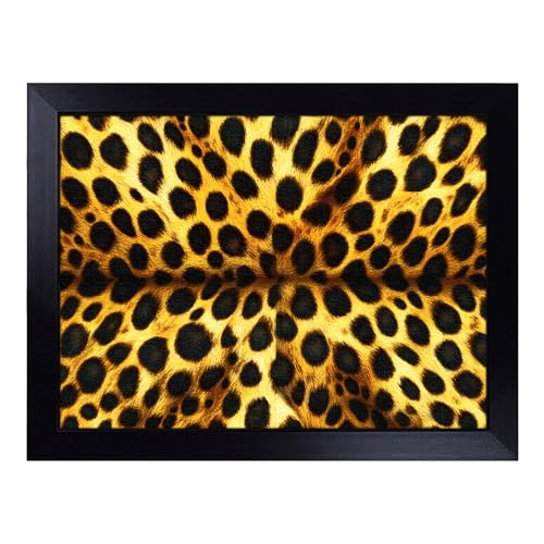 Lap Tray with Bean Bag Cushion, Cheetah Fur - Handmade in the UK, Raised Wooden Edge, Padded Cushion, Heat-Resistant Wipe-Clean Surface, for Meals, Laptops and Crafts