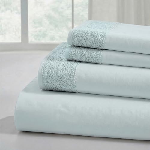 Modern Threads Pacific Coast Textiles 4 Piece Crochet LACE Microfiber Sheet Set SEAMIST Full, Microfibre, Sea Mist