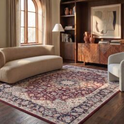 SAFAVIEH Traditional Rug Ideal for High Traffic Areas - Machine Washable and Non Slip - Tucson Collection, Short Pile, in Red and Navy, 244 X 305 cm