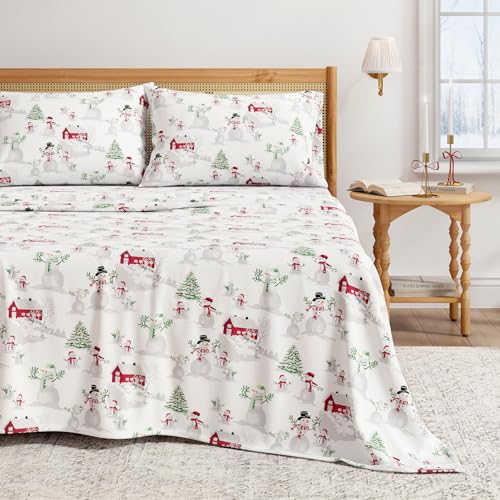 Great Bay Home 100% Turkish Cotton Twin Kids Holiday Flannel Sheet Set - Deep Pocket Fitted Sheet, Soft Christmas Sheets - Warm Bed Sheets - Anti-Pill Flannel Sheets (Twin, Winter Wonderland)