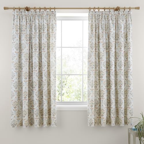 "Dreams & Drapes Edena Decorative Floral Lined Pencil Pleat Curtains – Pair of Fully Lined Traditional Printed Drapes, 66"" Width x 72"" Drop (168 x 183cm), Elegant Botanical Design any Room"