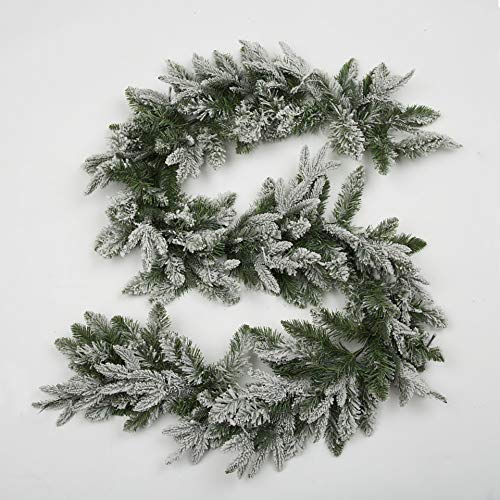 SHATCHI 2m/200cm Christmas Garland Lapland Fir for Fireplaces Home Wall Door Stair Snow Flock Artificial Xmas Tree Garden Yard Decorations