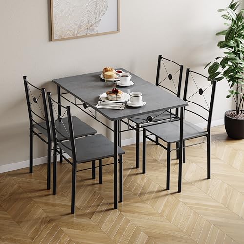 Vida Designs Roslyn Dining Table and Chair Set, Kitchen Breakfast Modern Contemporary Furniture Set (Concrete Grey, 4 Seater)