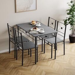 Vida Designs Roslyn Dining Table and Chair Set, Kitchen Breakfast Modern Contemporary Furniture Set (Concrete Grey, 4 Seater)