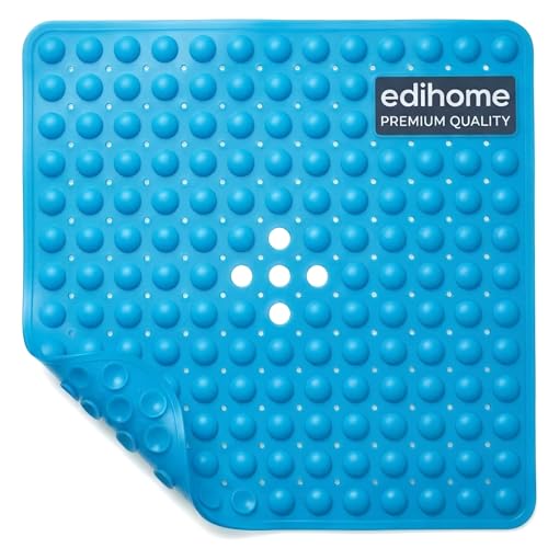 edihome, Non-Slip Bath Mat, 53 x 53 cm, Shower Mat, Shower Mat, Bubbles with Suction Cups, BPA-Free, Antibacterial, Mildew Resistant, Family Safety (Blue, 53 x 53 cm)
