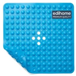 edihome, Non-Slip Bath Mat, 53 x 53 cm, Shower Mat, Shower Mat, Bubbles with Suction Cups, BPA-Free, Antibacterial, Mildew Resistant, Family Safety (Blue, 53 x 53 cm)