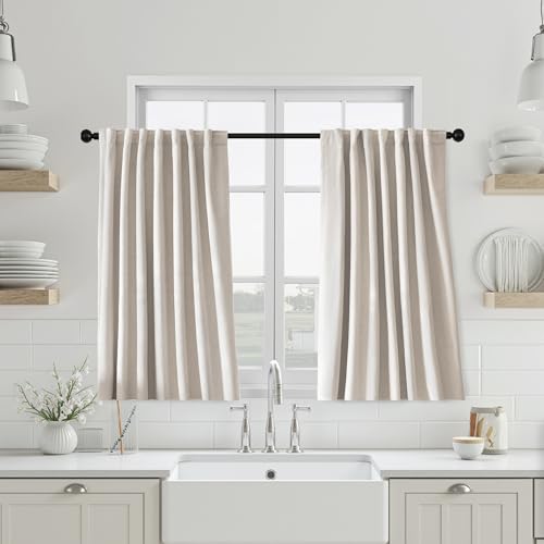 UHITECH Short Bedroom Blackout Curtains 42 Inch Long 2 Panels Set, Ivory - Linen Blend, Suitable for Kitchen/Living Rom/Basement, Small Window, Outdoor, Privacy, Thermal Insulated, Noise Cancelling