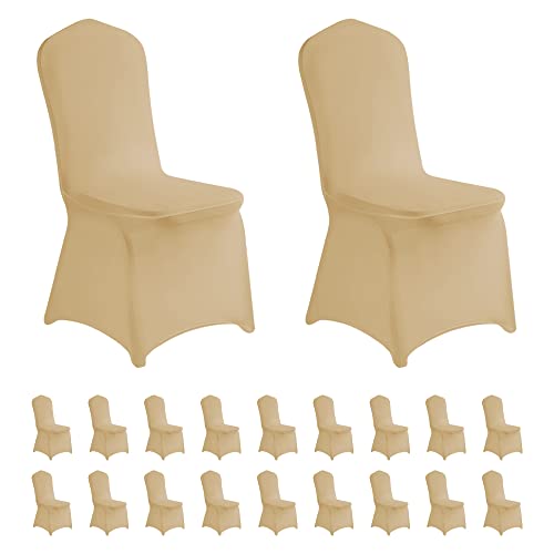 LZY 20pcs Spandex Chair Cover Stretch Slipcovers for Wedding Party, Dining Banquet Chair Decoration Covers (Champagne, 20)