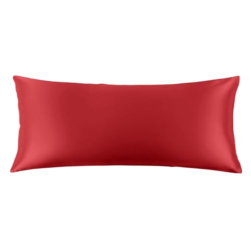 "THXSILK Set of 2 100% Mulberry Silk Pillowcase for Hair and Skin, Grade 6A+ Mulberry Silk Pillow Cases 22 Momme, Hypoallergenic Pillow Case Cover with Zipper (Body Size 20""x54"", Red)"