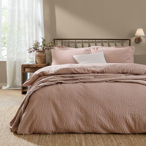 Yard furn Hebden Seersucker Duvet Cover Set – Soft Relaxed Cotton Textured Bedding (Cotta – King)