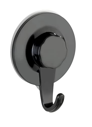 WENKO Static-Loc?? Plus Valenza Wall Hook Black - Towel Hook, Coat Hook, Attachment Without Drilling, Plastic (ABS), 6.2 x 8.5 x 2.5 cm, Black