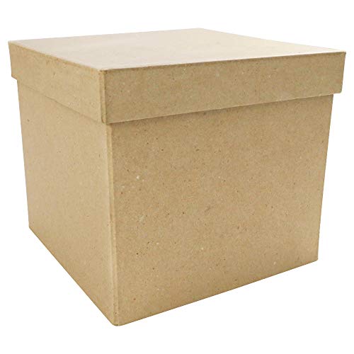 D??copatch Mache Tall Square Box, 16x16x14cm, Brown