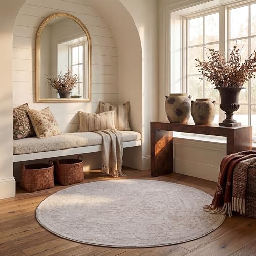 Safavieh Contemporary Rug for Living Room, Dining Room, Bedroom - Reflection Collection, Short Pile, in Cream and Ivory, 200 x 200 cm