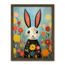 Artery8 Funny Bunny Illustration Modern Floral Rabbit Animal Artwork for Kids Bedroom or Baby Nursery Artwork Framed Wall Art Print 18X24 Inch