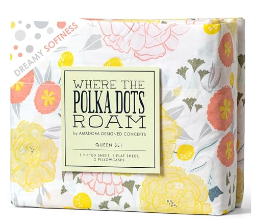 Where the Polka Dots Roam Light Floral Bedsheets King Size, Super Soft Wrinkle Resistant Bedding Set for Boho Room D??cor, Premium Floral White King Bed Sheets for Girls, Teens and Master Bedrooms
