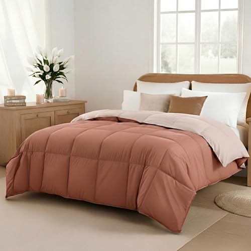 Modern Threads Down Alternative Microfiber Quilted Reversible Comforter & Duvet Insert - Soft, Comfortable Alternative to Goose Down - Bedding for All Seasons Rosewood/Rose Twin