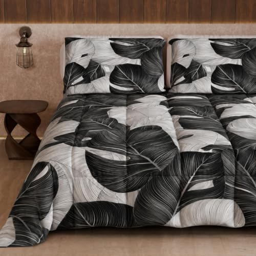 PETTI Artigiani Italiani Printed Winter Duvet 220 ?? 260 cm - Tropical Black Silver, Reversible Microfibre Quilt, 300 g/m??, Made in Italy