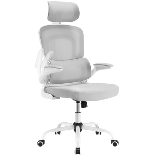Farini White Office Desk Chair with Flip-Up Armrest with Adjustable Headrest and Lumbar Support, Chairs for Home,Desk Chairs for Home Office