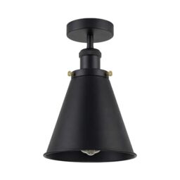 DC VOLTAGE Vintage Ceiling Light Semi Flush Mount Industrial Metal 18cm Black E27 Holder Lamp Shade for Living Room Kitchen Bedroom Hallway Corridor Restaurant (Type 2)