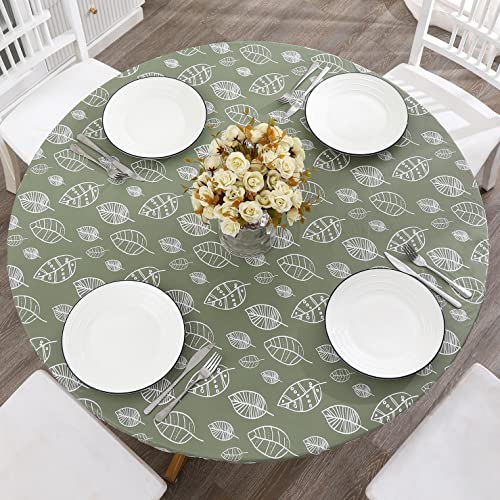 Walrus Round Vinyl Fitted Tablecloth with Flannel Backing Elastic Edge Design Table Cover Waterproof Oil-Proof PVC Table Cloth Stain-Resistant Wipeable for Round Table