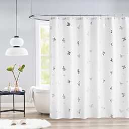 Jubilantex Butterfly Shower Curtain for Bathroom, White Silver Print Farmhouse Waterproof Bathroom Decorative Rustic Kids Shower Curtain with 12 Rust Proof Grommets for Spa Hotel, 70x76 Inches