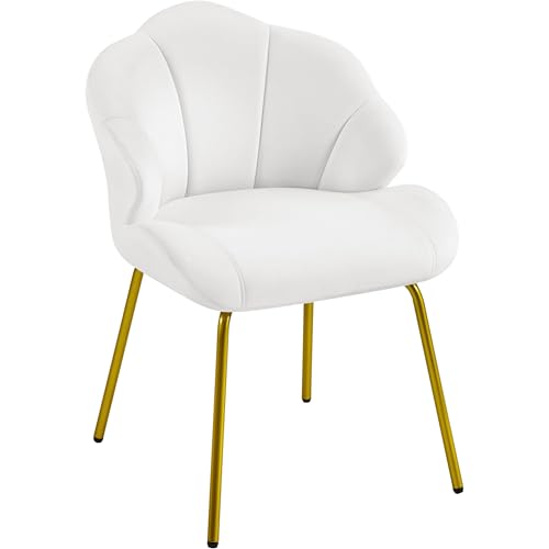 Yaheetech Velvet Armchair Accent Chair with Shell Shaped Backrest, White