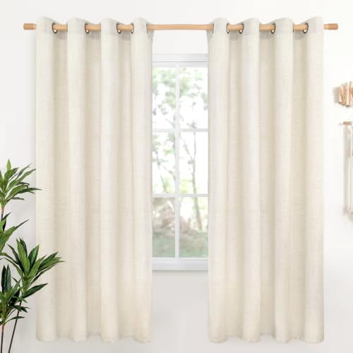 YoungsTex Linen Curtains 72 Inches Long for Living Room 2 Panels, Boho Semi Sheer Drapes with Bronze Grommet Light Filtering Rustic Window Treatments for Bedroom Dining Room, 52 x 72 Inch, 2 Panels