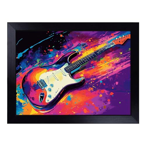 Lap Tray with Bean Bag Cushion, Electric Guitar - Handmade in the UK, Raised Wooden Edge, Padded Cushion, Heat-Resistant Wipe-Clean Surface, for Meals, Laptops and Crafts