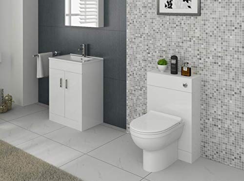 VeeBath Sphinx 1100 Combination Vanity Unit Furniture Set, Wash Basin Bathroom Sink, WC, BTW Toilet Pan, Soft Close Seat with Concealed Cistern-Gloss White(Flat Pack)