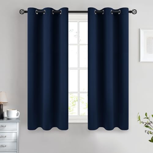 COSVIYA Grommet Blackout Room Darkening Navy Blue Curtains 54 inch Length 2 Panels,Thick Polyester Light Blocking Insulated Thermal Window Curtain Drapes for Bedroom/Living Room,38x54 inches