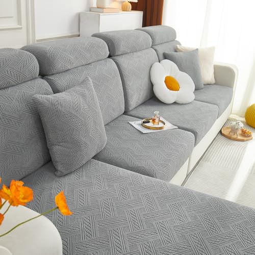 hyha Individual Couch Cushion Covers for Sectional Sofa, Non Slip Sofa/Chair Cushion Covers Washable, Sectional Couch Covers L Shape, Chaise Lounge Cover with Elastic Bottom(Chaise Cover, Grey)