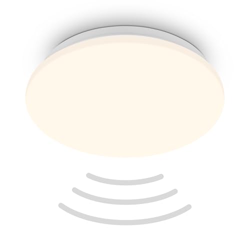 BRILONER - LED Ceiling lamp with Motion Sensor, Warm White, Twilight Detector, Kitchen, Living Room, Hallway, LED Light, 27x6 cm (DxH), White