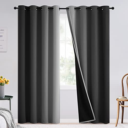 SimpleHome Black and Greyish White Blackout Curtains for Bedroom 90 Inches Long, Room Darkening Grommet Curtains for Living Room,Thermal Insulated Ombre Drapes,2 Panels, 52x90 inches Length