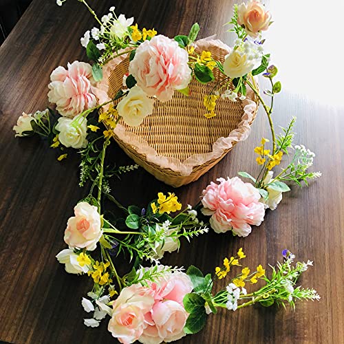 Sezrgiu Artificial Peony Silk Flowers Asutin Flower Rose Floar Rattan Vine Garland Wreath Party Home Wedding Decoration (Peony Garland)
