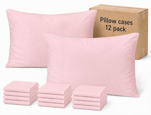 ZPECC Pillowcases Standard Size - 12 Pack Soft Brush Pillow Cases Bulk with Envelope Closure, Pillow Covers Set for Motel, Therapy Clinic, Fabric Markers (12 pack, 20x26, Pink)