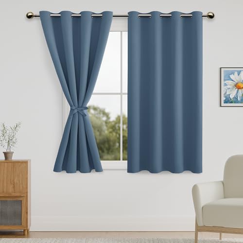 DWCN Blackout Curtains for Bedroom with Tiebacks - Room Darkening Privacy Grommet Top Window Curtains for Living Room, 52 x 45 inch Length Set of 2 Panels