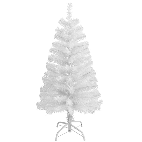 CCINEE 3Ft Artificial White Tabletop Hinged Christmas Tree with Metal Stand - 130 Branch Tips Mini Christmas Tree for Xmas Party Supplies Home Indoor Decoration