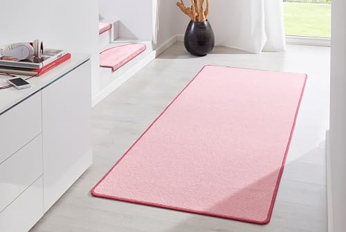 HANSE Home Indoor Fancy Rug - Living Room Rug Plain Modern Velour Rug for Dining Room, Living Room, Children's Room, Hallway, Bedroom, Kitchen - Pink, 80 x 200 cm