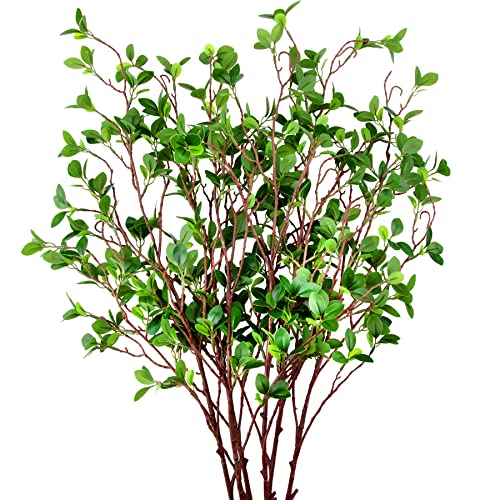 "AUSTOR 6 Pack 45"" Artificial Ficus Stems - Faux Green Ficus Branches & Twigs for Vase Filler, Home, Wedding & Office Decor"